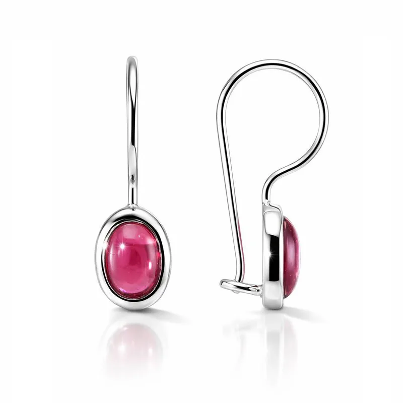 Boucles d'oreilles Pendantes Grenat Rouge Ovale 7x5mm en Argent 925 pour femme - Bijoux Trabbia Vuillermoz
