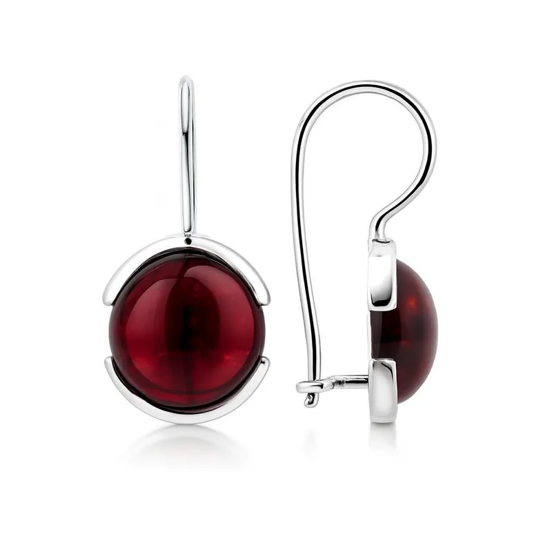 Boucles d'oreilles Grenat Rouge Cabochon 10mm en Argent 925 pour femme - Bijoux Trabbia Vuillermoz