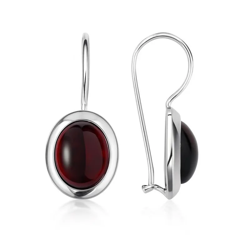 Boucles d'oreilles Grenat Rouge Cabochon 10x8mm en Argent 925 pour femme - Bijoux Trabbia Vuillermoz